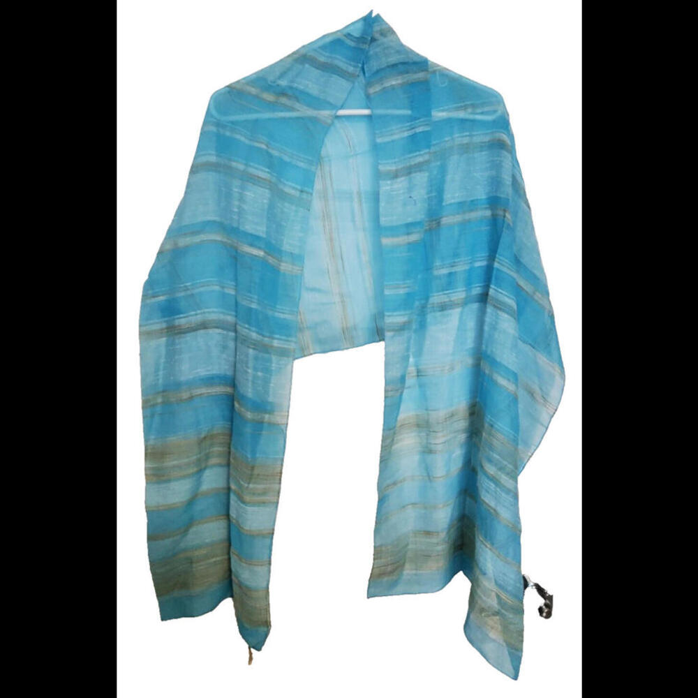 Settentrionali Italian Ladies Scarf Wrap Cover Up Blue with Yellow Stripes 22x74